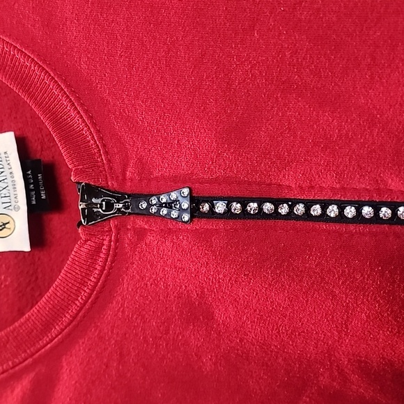 Vintage Christine Alexander red drop shoulder front zip embellished sweatshirt - Picture 9 of 10